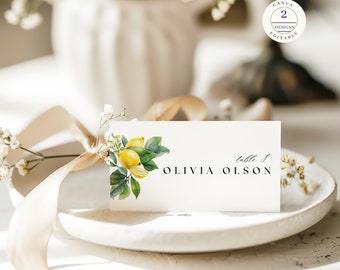 Place Cards with Lemons, Place Card with Meal Option Template, Wedding Place Cards With Meal Choice, Meal Choice Icons, Table Cards, PC01