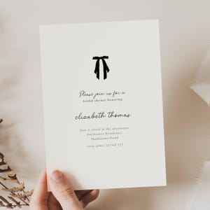 Minimalist Bridal Shower Invitation, Elegant Bridal Shower Invite with Bow, Black and White Bridal Shower, Black Bow Bridal Shower, BR06