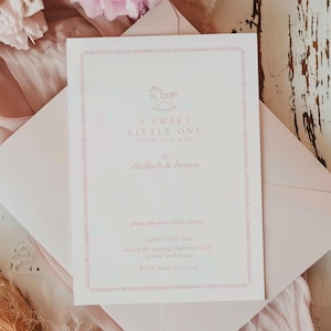 Baby Shower Invitation Pink Rocking Horse, Rocking Horse Baby Shower Invitation Girl, Pink Classic Rocking Horse Baby Shower Invite, BL01