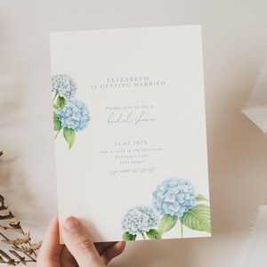 Blue Hydrangea Bridal Shower Invitation, Bridal Shower Dusty Blue Hydrangea, Light Blue Hydrangea Bridal Shower Invite, Something Blue, SB01