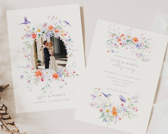Wildflower Wedding Invitation Suite, Wildflower Wedding Invitation with Picture, Floral Wedding Invitation Template Invitation Suite, WD01