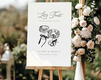 Engagement Party Sign Invitation Hand Drawn, Couples Shower Invite, Engagement Party Welcome Sign, Champagne Engagement Welcome Sign, BB02