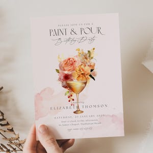 Paint and Pour Birthday, Paint and Sip Birthday Invitation Template, Adult Painting Invitation, Paint and Sip Invitation, Paint Night, SP01