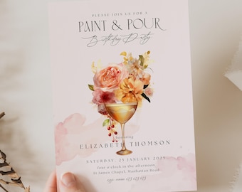 Paint and Pour Birthday, Paint and Sip Birthday Invitation Template, Adult Painting Invitation, Paint and Sip Invitation, Paint Night, SP01