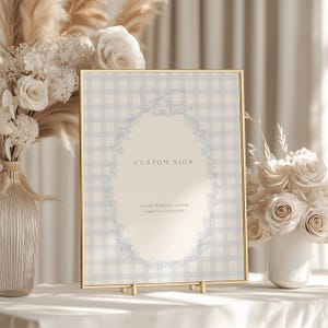 Blue Gingham Baby Shower Table Signs, Classic Gingham Boy Baby Shower Table Sign, Light Blue Plaid Baby Shower Table Sign, Cards and Gift Baby Shower Blue Gingham Sign Template