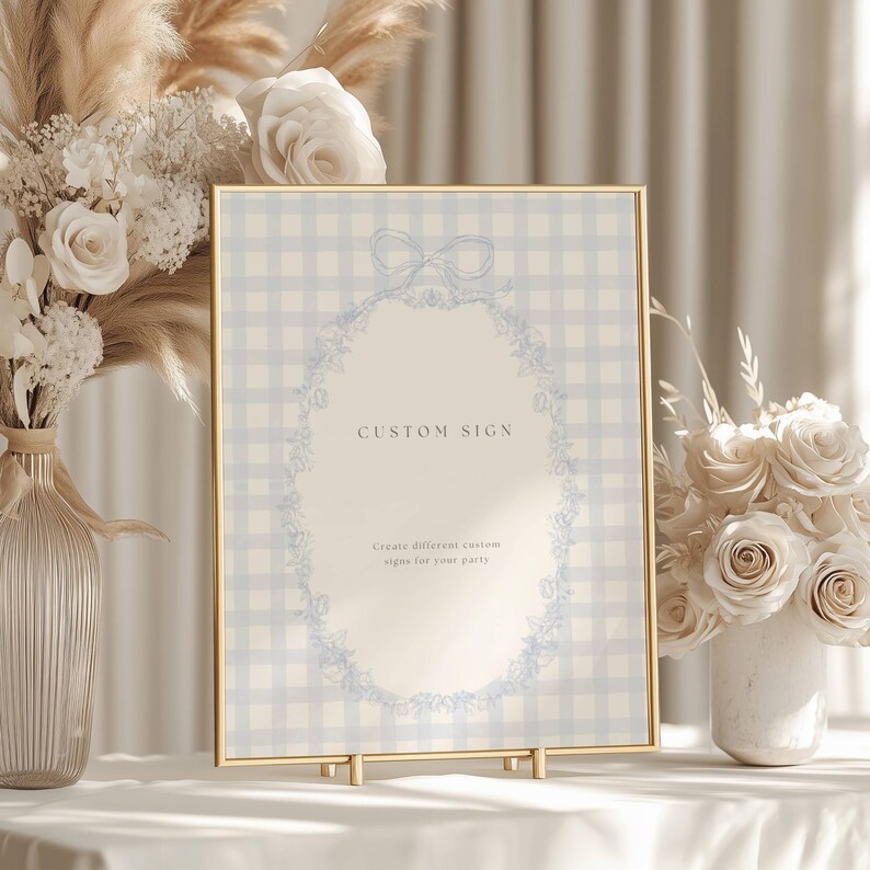 Blue Gingham Baby Shower Table Signs, Classic Gingham Boy Baby Shower Table Sign, Light Blue Plaid Baby Shower Table Sign, Cards and Gift Baby Shower Blue Gingham Sign Template