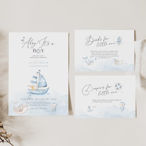 Ahoy Its A Boy Baby Shower Bundle, Ahoy Its A Boy Shower Invites, Nautical Baby Shower Invitation Template, Sailbot Baby Shower Invite, AH11