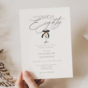 80Th Birthday Invitation Template, Look Who&#39;s 80 Birthday Invitation Template, 80Th 80Th Birthday Minimalist, Birthday Card Simple, AB02