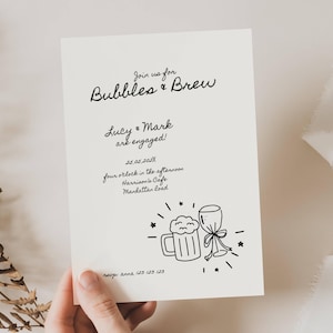 Bubbles and Brews Wedding Shower Invite, Champagne And Beer Couples Shower Invite, Bubbles and Brews Engagement Handrawn Invitation, BB02