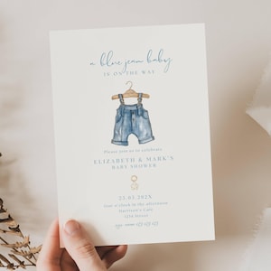 Denim Baby Shower Invite Boy, Blue Jean Baby Shower Invitation, A Blue Jean Baby is On The Way Invite, Boy Blue Jean Baby Shower Invite, BH