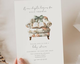 A New Chapter Baby Shower Invite Boy Green, Boy Baby Shower A New Chapter Green, A New Chapter Begins Storybook Baby Shower Boy Green, FB02