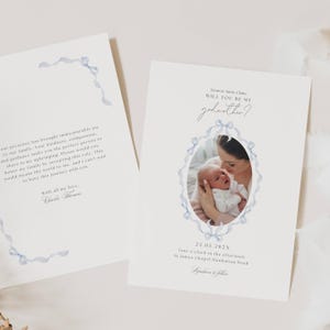 Plantilla de propuesta de matrimonio para madrina, tarjeta imprimible con foto minimalista, propuesta de bautismo moderna y editable, GM01