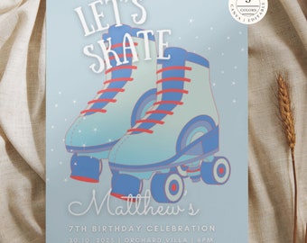 Roller Skate Birthday Invitation Print, Roller Skating Birthday Invitation, Skating Party, Skate Party Invite, Girl Boy Birthday, SW01