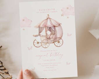 Princess Birthday Invitation, Magical Birthday Princess Carriage Birthday Party Invite, Royal Princess Carriage Birthday Invitation, BL01