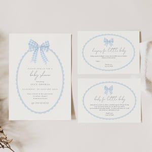 Blue Bow Baby Shower Invitation Template Printable, Baby Boy, Blue Coquette Baby Shower Invite, Baby Shower Invitation Boy Coquette Bow AH11