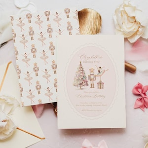 Nutcracker Christmas Birthday Invitation Girl, Sugar Plum, Winter, Holiday, Pink (Editable Template)