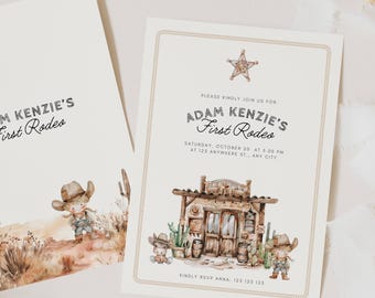 1st Rodeo Birthday Boy Invitations, First Rodeo Birthday Party Boy, My First Rodeo Birthday Invitation Boy, Little Cowboy Wild West, WB01