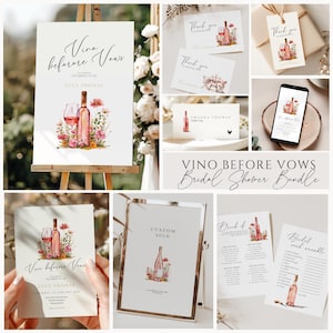 Vino Before Vows-vrijgezellenfeest, Vino Before Vows-doucheuitnodiging, Vino Before The Vows-sjabloon, wijnthema bruidsdouche-uitnodigingsbundel, BB01