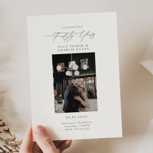 50th Anniversary Invitation With Photo, 50th Golden Anniversary Invitation, Minimalist Wedding Anniversary Invitation with Picture, AN01