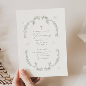Greenery Baptism Invitation, Baptism Invitation Greenery, Baptism Invitation Sage Green, Green Invitation Baptism Template, Girl Boy, BP01