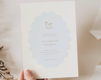 Rocking Horse Baby Shower Invitation Boy: Blue Classic Rocking Horse (Editable Template), Light Blue, Minimalist, Modern