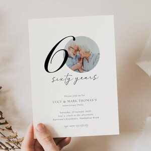 Faire-part 60e anniversaire de mariage, 60e anniversaire de mariage avec photo d'invitation, 60e anniversaire de mariage invitation avec photo modèle, AN01