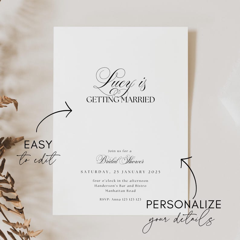Minimalist Bridal Shower Invitation, Elegant Bridal Shower Invite