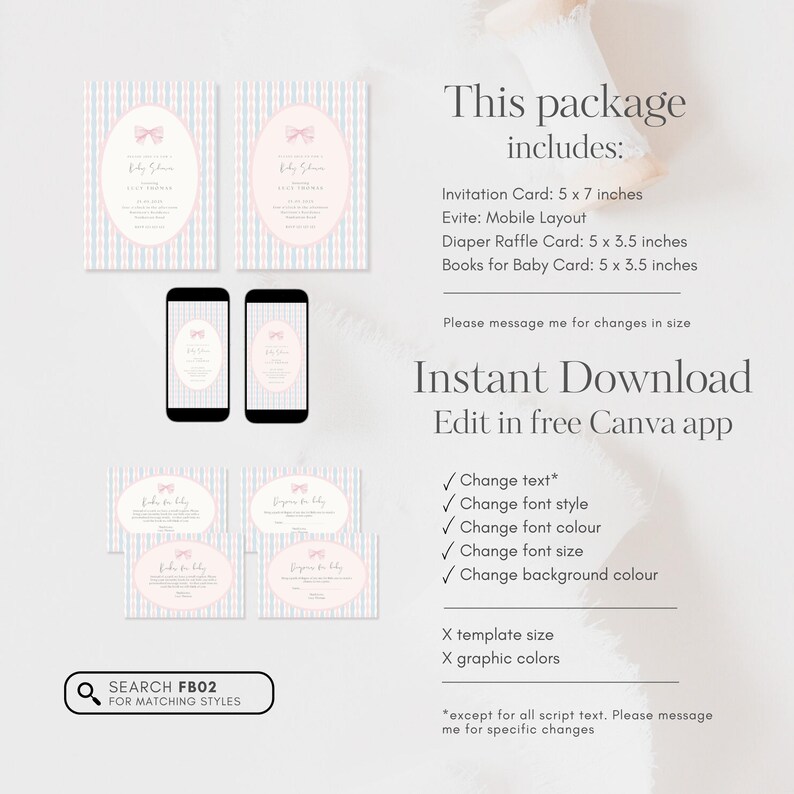 Girl Vintage Baby Shower Invitation, Classic Baby Shower Girl Invitation, Pink Blue Baby Shower, Pink Bow Baby Shower Invitation Template, Canva Editable Template
