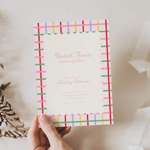 First Birthday Invite Primary Colors: Colorful Birthday Girl, Stripes (Editable Template)