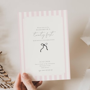 Pink 21st Birthday Invite, 21st Birthday Invitation, Modern 21st Birthday Invite Girl, Black Bow 21st Birthday, Twenty First Birthday, BOW2