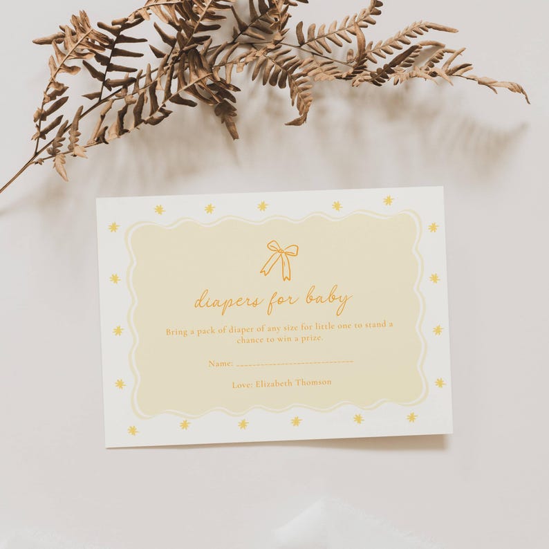 Yellow Baby Shower Invitation: Whimsical Bow (Editable Template), Lemon Yellow, Handrawn, Gender Neutral, Wavy Border Yellow Baby Shower Invitation Template