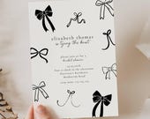 Shes Tying The Knot Black Bow Bridal Shower Invite, Black Bow Bridal Shower Invitation, Coquette Black Bow Tying The Knot Bridal Invite BB02