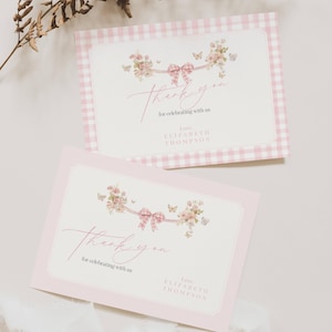 Rosa Gingham Bogen Babyparty Dankeskarte, Rosa Schleife Babyparty Dankeskarte, Rosa Schleife Babyparty Dankeskarte, Rosa Schleife Mädchen BWS