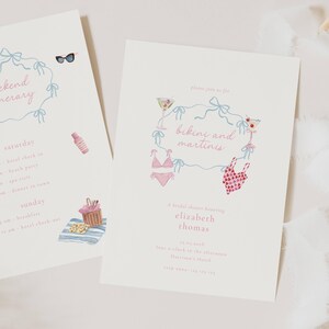 Bikinis And Martinis Bachelorette Invitation Itinerary, Martinis And Bikinis Bachelorette Invitation, Itinerary Hens Weekend Invite, BB02