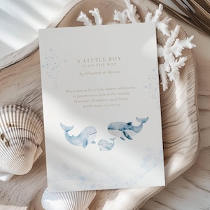 Whale Baby Shower Invitation, Watercolor Under the Sea Baby Shower Invite, Oh Boy Whale Baby Shower, Blue Whale Baby Shower Boy Invite, WH