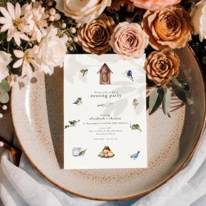 Invitation pour une fête prénatale sur le thème du nid d'oiseau, un autre bébé, nid d'oiseau (Modèle modifiable)