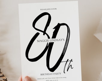 Downloadable 80th Birthday Invitation Template, 80Th Birthday Invitation, Instant Download, Editable Template, Birthday Invitation Template