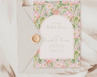 Colorful Floral Bridal Shower Invitation, Pink Orange Flowers, Vibrant, Bright (Editable Template)