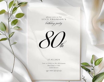 80th Birthday Invitation Template, Minimalist 80th Birthday Invitation, Modern 80th Birthday Invite, Simple 80th Invitation Template
