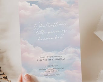 A Little Piece Of Heaven Gender Reveal Invite, Cloud Gender Reveal Invite, Piece of Heaven Cloud Gender Reveal Invite, Heaven Sent Blue Pink