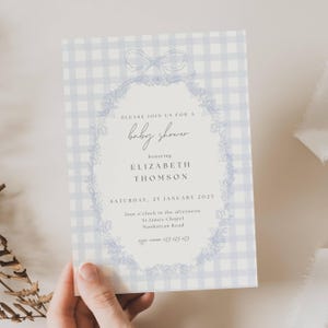Blue Gingham Baby Shower Invitation, Classic Gingham Boy Baby Shower Invite, Light Blue Plaid Baby Shower Invite, Gingham Baby Sprinkle, GH
