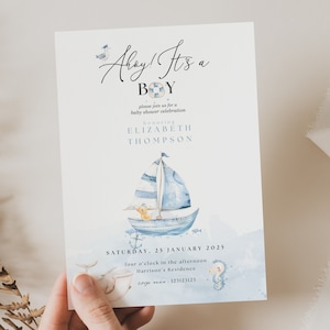 Ahoy Its A Boy Shower Invites, Ahoy Its A Boy Baby Shower Bundle, Nautical Baby Shower Invitation Template, Sailbot Baby Shower Invite, AH11
