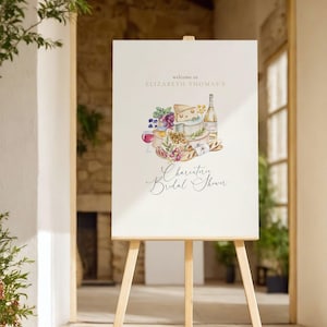 Wine And Cheese Bridal Shower Welcome Sign: Charcuterie Board Party, Sip and Dip (Editable Template)