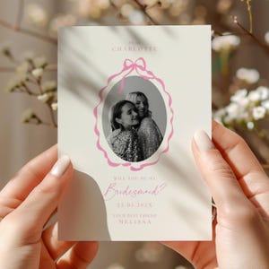 Wollen Sie meine Brautjungfer Vorschlagskarte Bogen, Brautjungfer Vorschlagskarte wunderliche rosa Schleife, werden Sie meine Trauzeugin Vorschlagskarte, GM02 sein