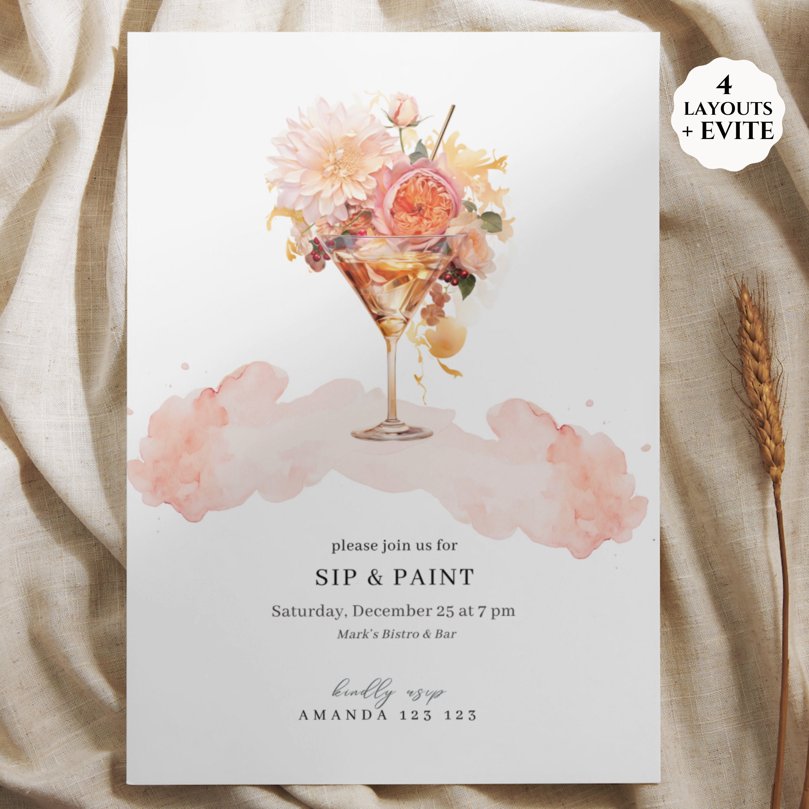 Paint and Pour Invitations Adult Painting Party Invite Wine Tasting