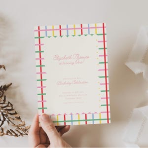 First Birthday Invite Primary Colors: Colorful Birthday Girl, Stripes (Editable Template)