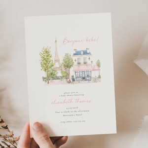 Bonjour Bebe Baby Shower Invite, Paris Baby Shower Invite, Parisian Baby Shower Invite, Eiffel Tower Baby Shower Invite, Cafe Bebe Pink, BON