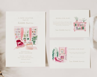 A New Chapter Baby Shower Invitation: Next Chapter Baby, Storybook, Book, Pink (Editable Template)