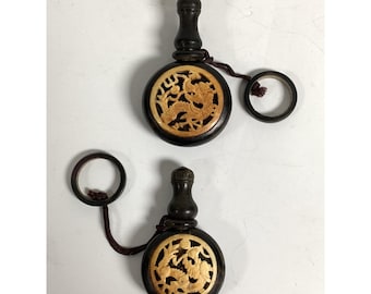 Vintage Hand Carved Snuff Bottle with Dragon Phoenix Design ~ Lot of 2