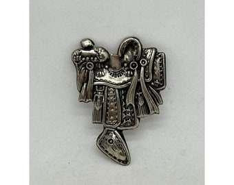 Vintage Horse Saddle Silver-Tone Brooch ~ Made in Japan ~ 2-1/8" x 1-5/8"